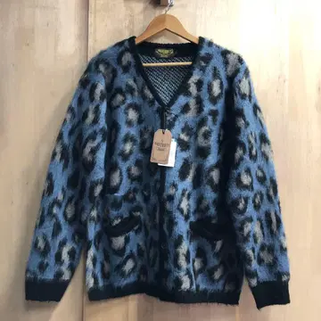 니트 가디건 레오파드 무늬 모헤어 터치 모헤어조 블루 XXL 2XL