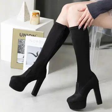 attagirl 롱 부츠 통굽 하이힐 블랙