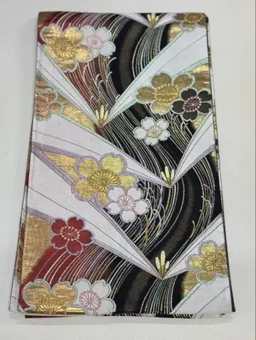 꽃무늬 후쿠로 오비 흐르는 물 패턴 순수 실크 럭셔리