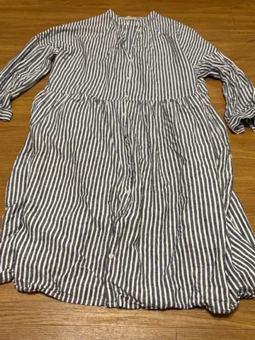 코튼 스트라이프 긴팔 셔츠 원피스