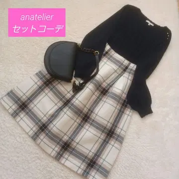 아나텔리어 anatelier 이중직 체크 턱 플레어 스커트 세트 코디