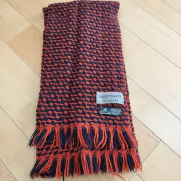 Quattrochi 울 머플러 오렌지 네이비 체크