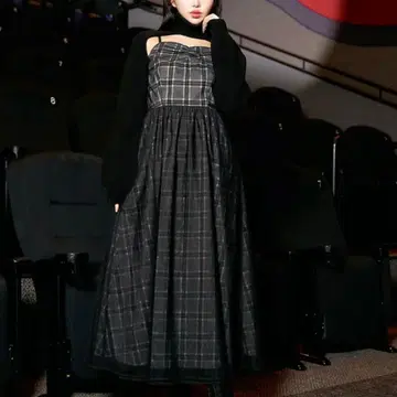 Darich 튤 도킹 체크 원피스 FS 블랙