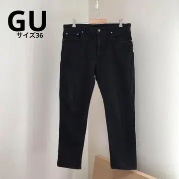 남성용 [ GU 지유 ] 스트레치 슬림 청바지 블랙 데님 빅 사이즈