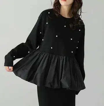 AMELY 펄 모티브 페플럼 상의