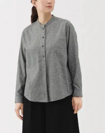 무인양품 여성 양면 기모 플란넬 스탠드 카라 긴팔 블라우스