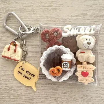 가챠 파우치 러브 베어 화이트 브라운 sweet 하트