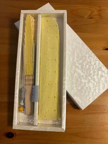 백죽당 옐로우 컬러 부채와 부채집 세트 미사용 새상품