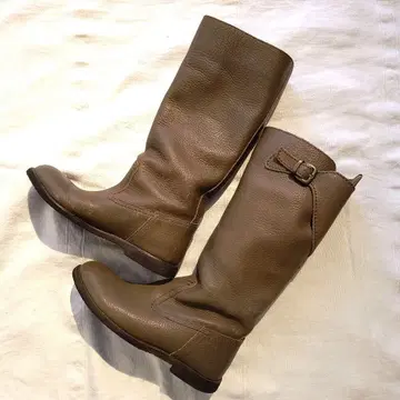 천연 가죽*aszakka 브라운 레더 롱 부츠 버클 포함