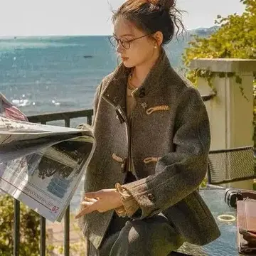 브라운 더플 코트 울 혼방