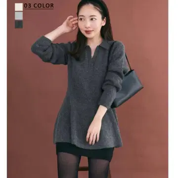 베이스먼트 온라인 카라 부착 페플럼 니트 그레이