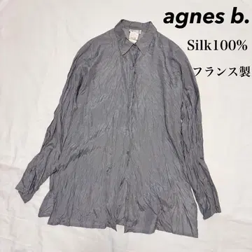 agnes b. 프랑스제 실크 100% 주름 가공 긴팔 셔츠