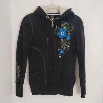 element 꽃무늬 자수 블랙 후드티