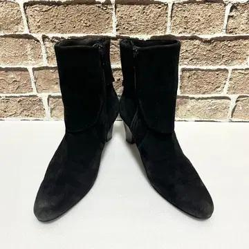 23구 스웨이드 느낌 슬림 라운드토 부츠 22.5cm 고급 블랙