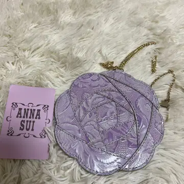 ANNA SUI 엘사 플라워 멀티 케이스 소가죽 동전 지갑 가죽 퍼플