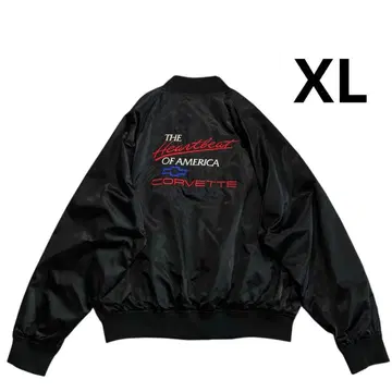90s 시보레 콜벳 나일론 바시티 자켓 XL 블랙 자수 풀스냅