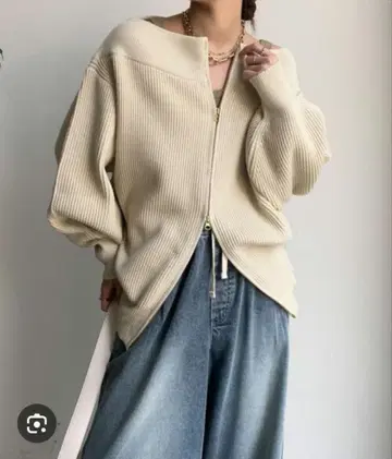 DouDou 전후 2way 프론트 지퍼 니트 베이지