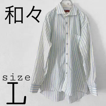 와와 [ L ] 긴팔 셔츠 화이트 계열 스트라이프 오버 사이즈 멋쟁이