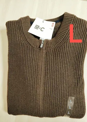 새상품 UNIQLO C 크루넥 풀 집업 가디건 덕 브라운 L