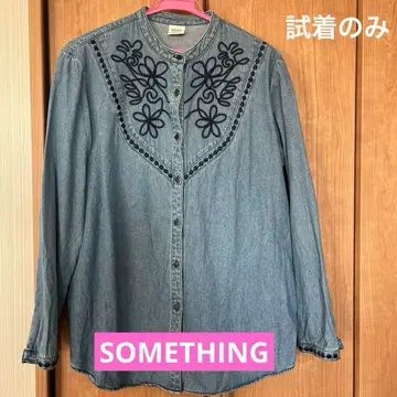 SOMETHING 코드 자수 데님 셔츠