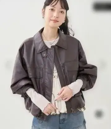 프릭스스토어 인조 가죽 숏 블루종 브라운