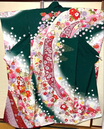 그린 꽃들 어소차 후리소데 기장 151 S 사이즈