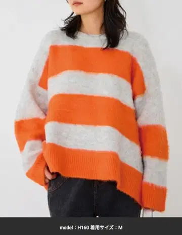LAVEANGE 와이드 보더 니트 M 오렌지/그레이