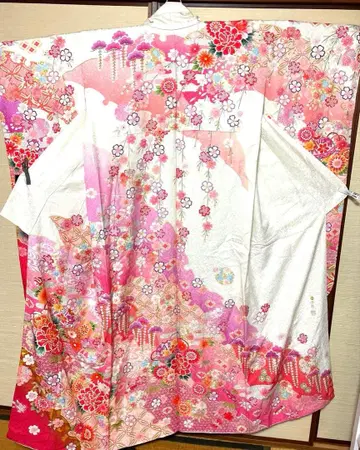 화이트 x 핑크 벚꽃 등 꽃들 후리소데 기장 155