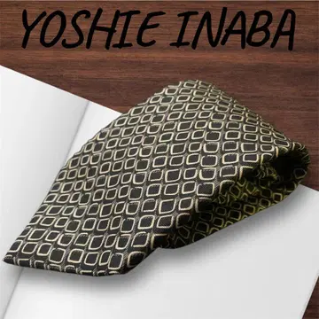 YOSHIE INABA 실크 100% 고급 넥타이 기하학 패턴 블랙 계열