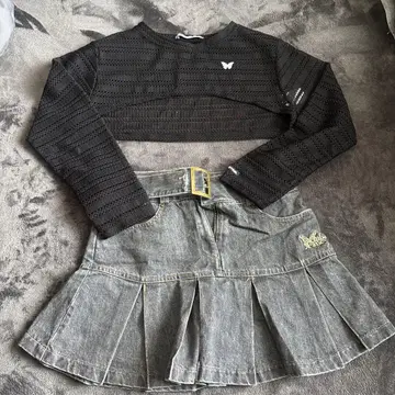 FANCY CLUB 메쉬 볼레로 긴팔 셔츠 데님 스커트