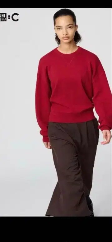 유니클로C 스무스 코튼 크루넥 스웨터 레드 L