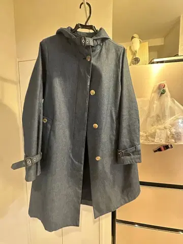 트래디셔널 웨더웨어 후드 부착 코트 데님 원단