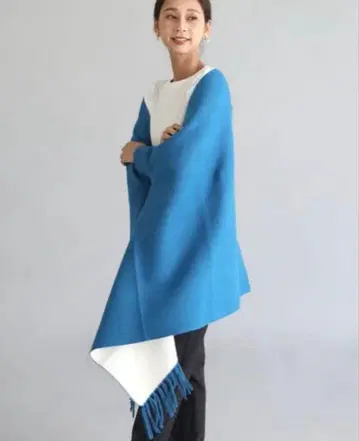 야마다야 FENNEL 바이컬러 프린지 스톨 스카이블루 미사용 새상품