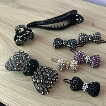 한국 큐빅 리본형 헤어 클립 8개 세트