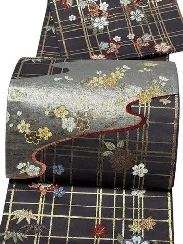 A18 새상품급 후쿠로 오비 당직 금실 기모노 순수 실크