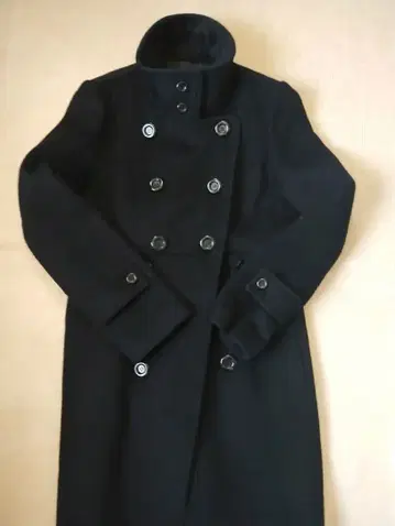 블랙 더블 브레스트 롱 코트