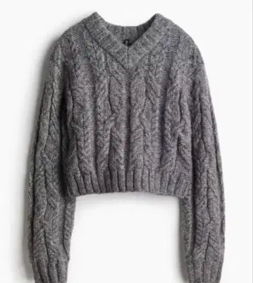 V넥 케이블 니트 스웨터 그레이