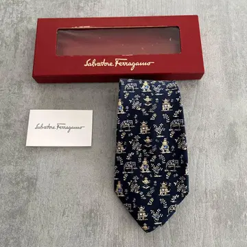 Salvatore Ferragamo 넥타이 실크 네이비 새상품급