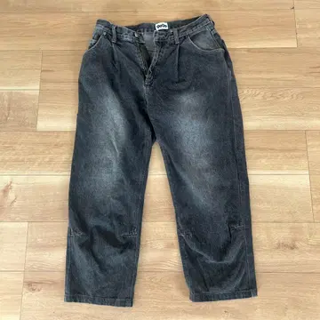 9090 데미지 가공 그레이 스트레이트 청바지