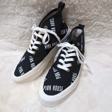 PINK HOUSE 로고 프린트 하이컷 스니커즈 블랙 레어