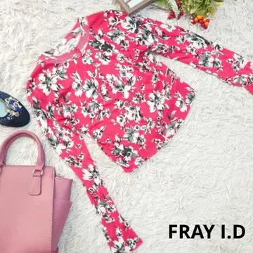 FRAY I.D 가디건 ( S ) 빨간색/꽃무늬/크롭 기장/롱 레그 효과