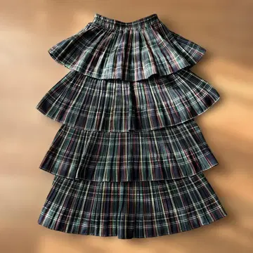 체크 무늬 프릴 롱 스커트