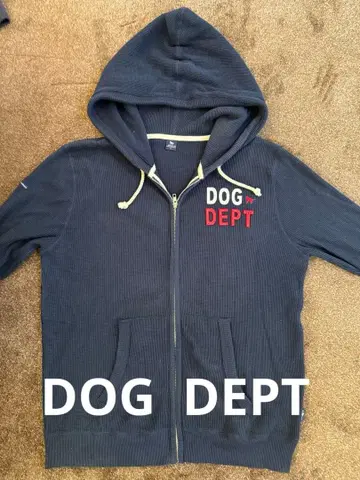 DOG DEPT 네이비 풀 집업 후드티 와플 소재 남성용