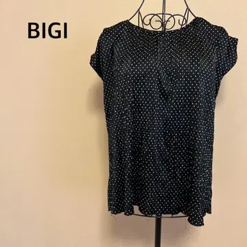[ BIGI ] 도트 무늬 반팔 상의/블랙/튜닉/물방울 무늬