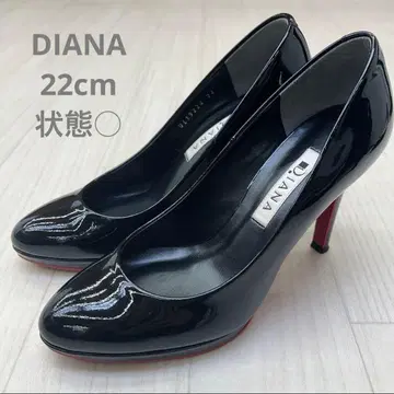 미사용급 다이애나 에나멜 통굽 하이힐 블랙 22cm