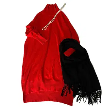 컨디션 최상 데 캐시미어 100% 터틀넥 원피스 빨간색 루즈핏