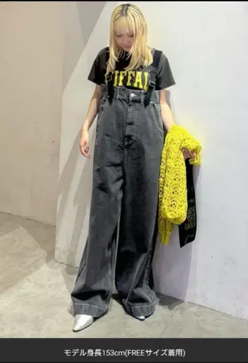 rodeocrownswidebowl 다크 그레이 데님 오버롤