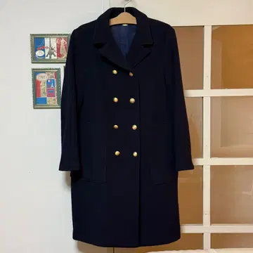 ROPE 네이비 더블 브레스트 롱 코트