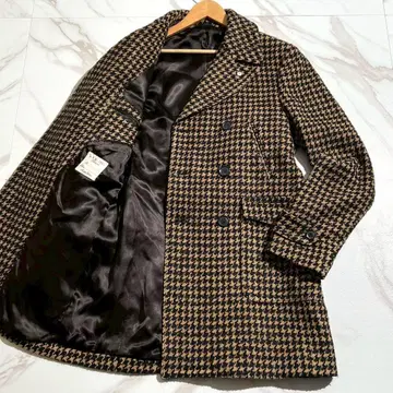 루비암 더블 체스터 코트 하운드투스 패턴 알파카