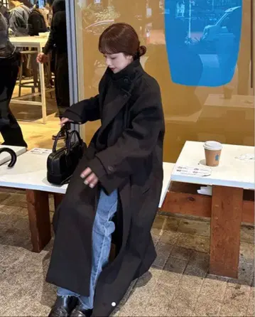 NUGU 22 케이프 스타일 부클 롱 코트